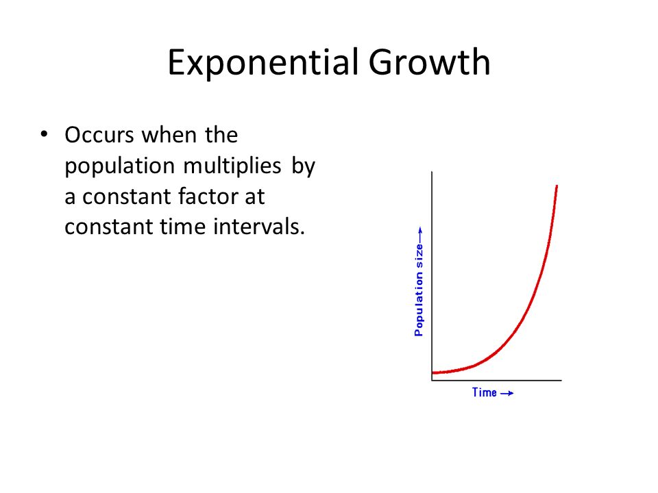 Exponential Growth Occurs when the population multiplies by a constant factor at constant time intervals.