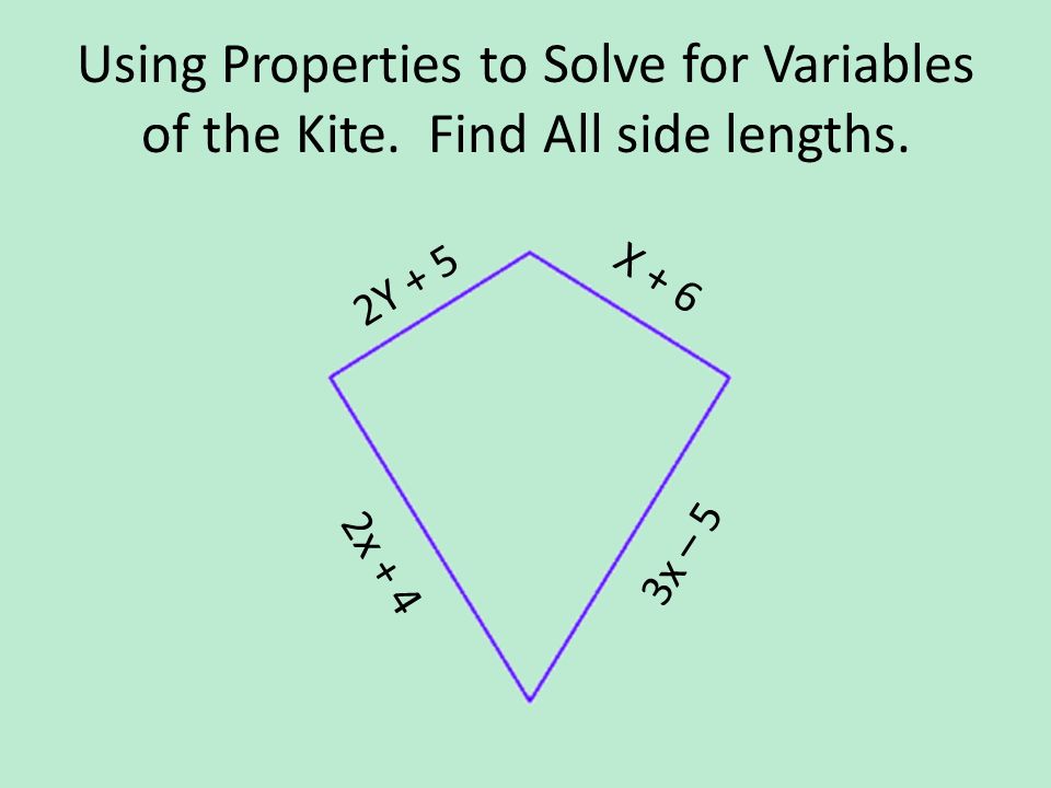 Using Properties to Solve for Variables of the Kite