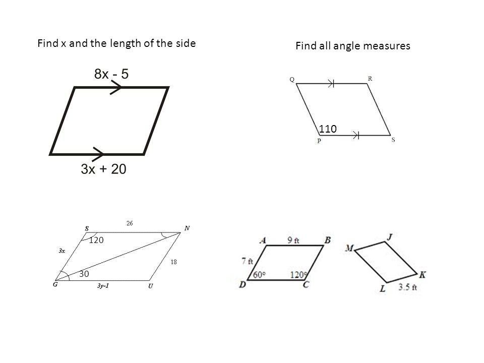 Find x and the length of the side Find all angle measures