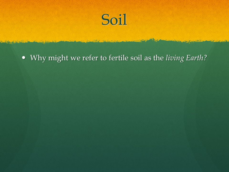 Soil Why might we refer to fertile soil as the living Earth