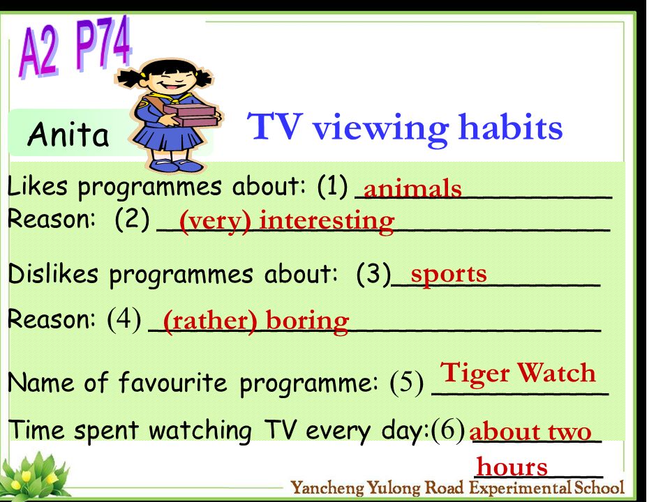 TV viewing habits A2 P74 Anita animals (very) interesting sports