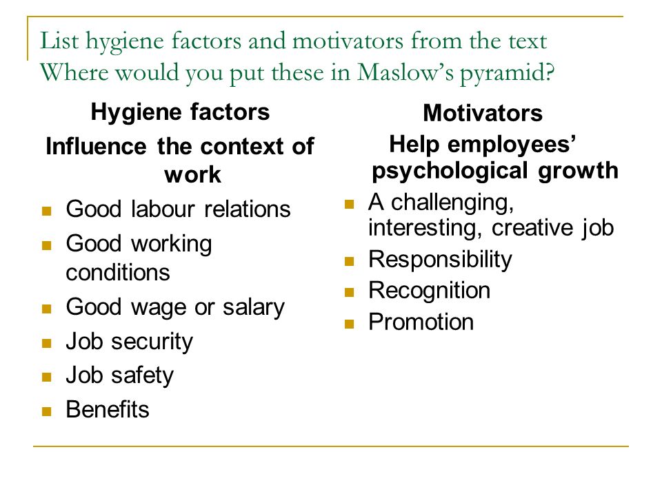 Influence the context of work Help employees’ psychological growth