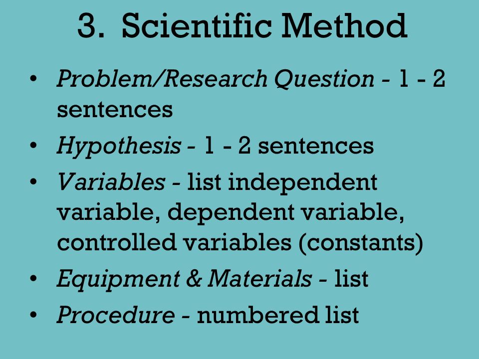 3. Scientific Method Problem/Research Question sentences