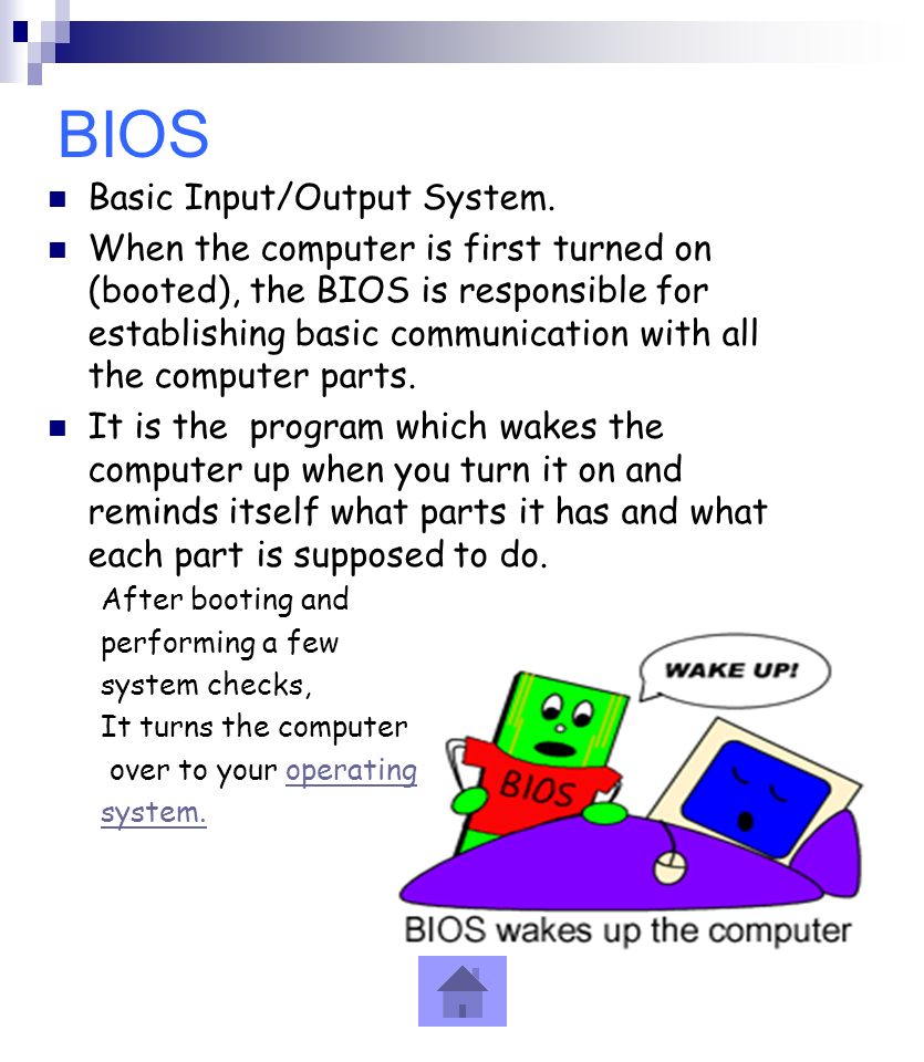 BIOS Basic Input/Output System.