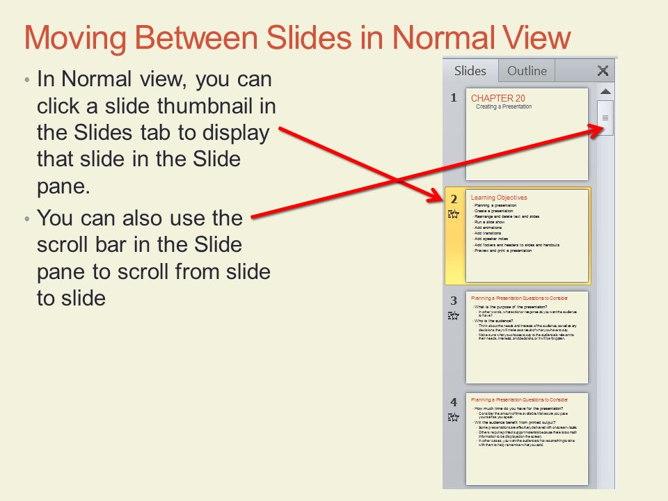 Moving Between Slides in Normal View