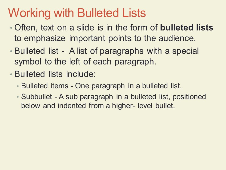 Working with Bulleted Lists