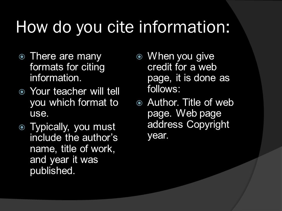 How do you cite information: