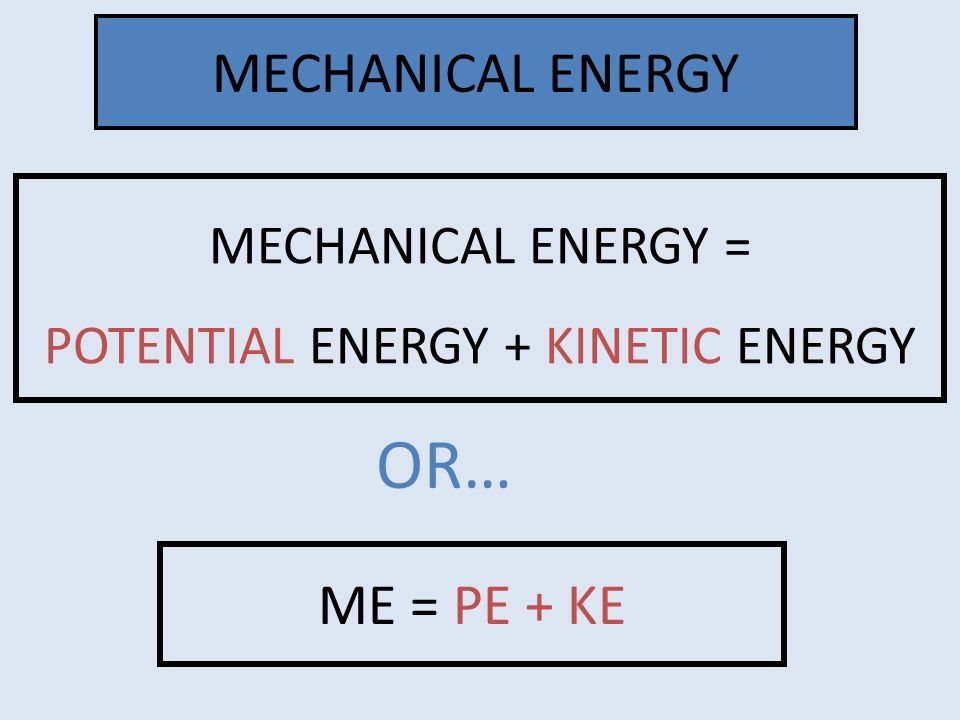 MECHANICAL ENERGY = POTENTIAL ENERGY + KINETIC ENERGY