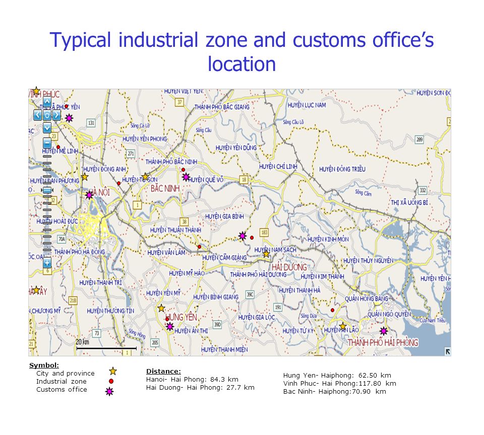 Typical industrial zone and customs office’s location