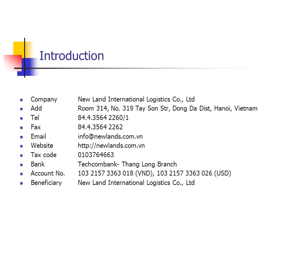 Introduction Company New Land International Logistics Co., Ltd
