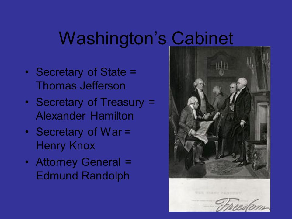 Washington’s Cabinet Secretary of State = Thomas Jefferson