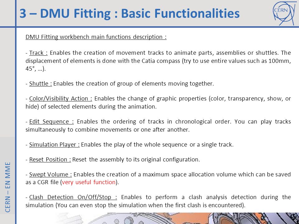 3 – DMU Fitting : Basic Functionalities