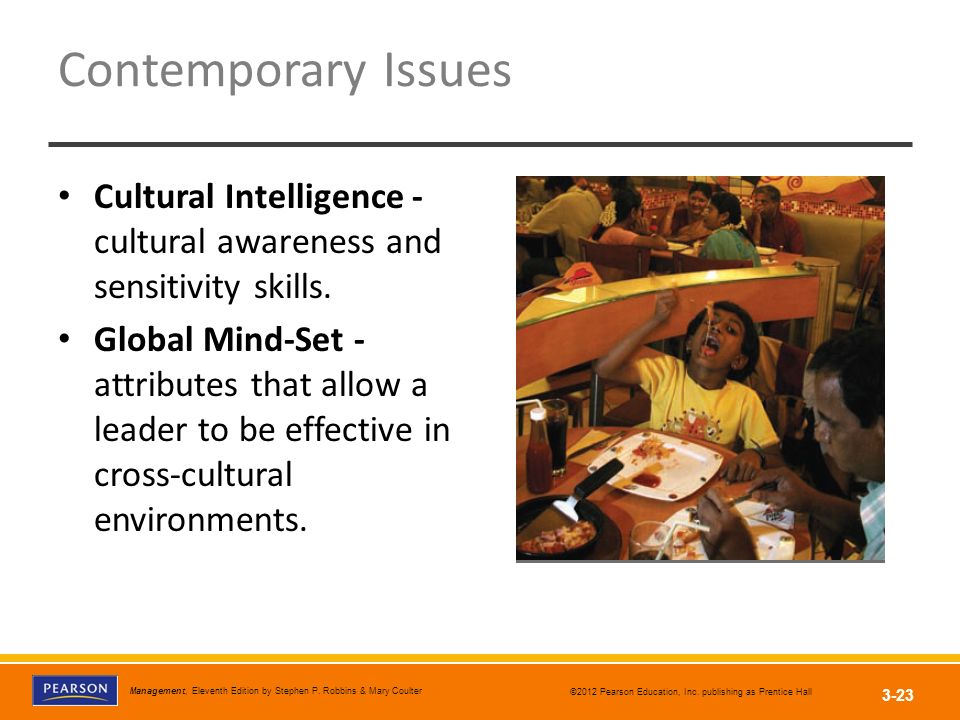 Contemporary Issues Cultural Intelligence - cultural awareness and sensitivity skills.