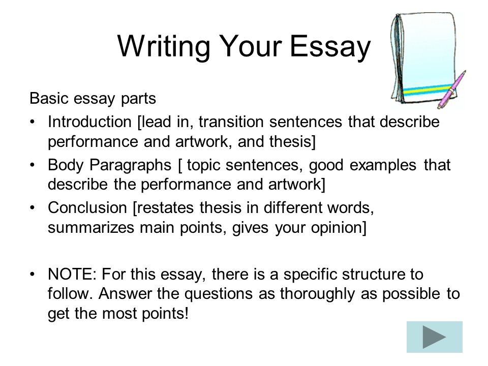 Writing Your Essay Basic essay parts