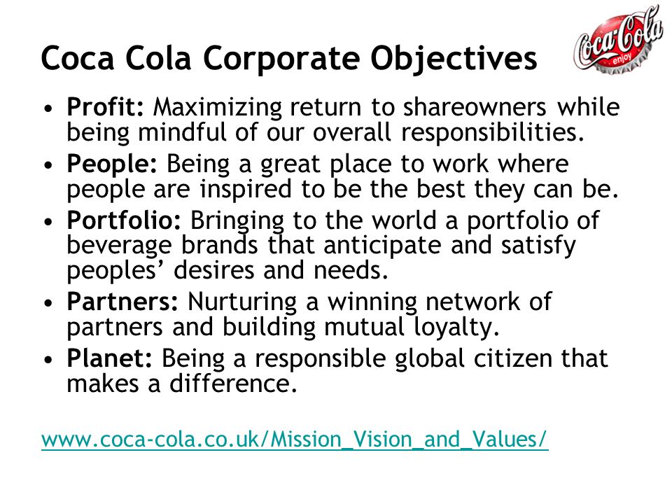 Coca Cola Corporate Objectives