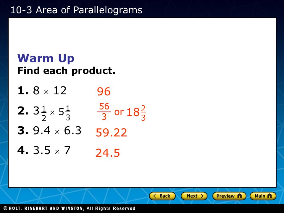 10-3 Area of Parallelograms