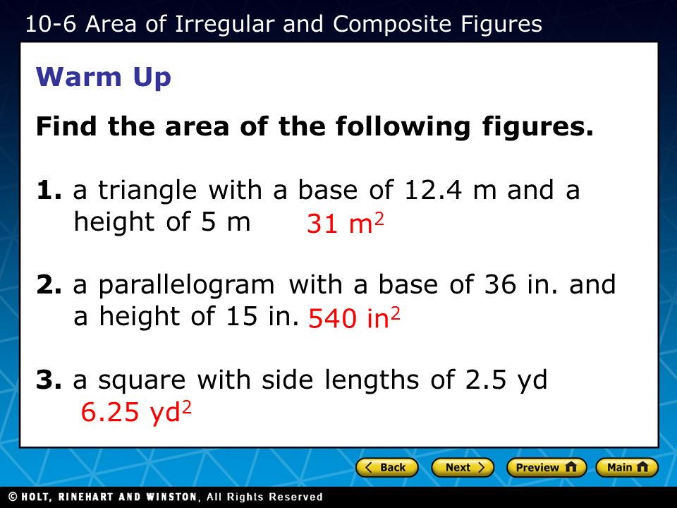 Find the area of the following figures.