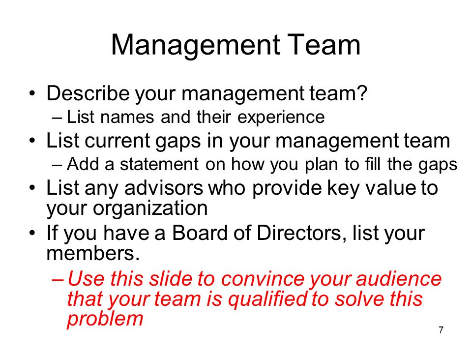 Management Team Describe your management team