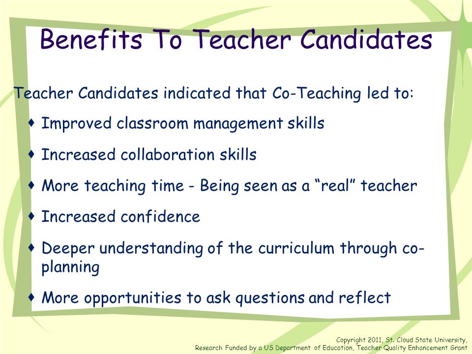 Benefits To Teacher Candidates