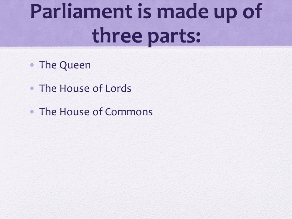 Parliament is made up of three parts: