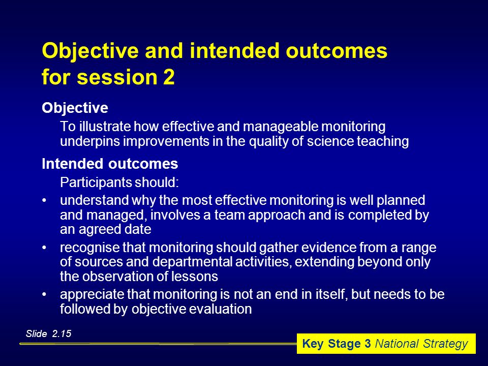Objective and intended outcomes for session 2