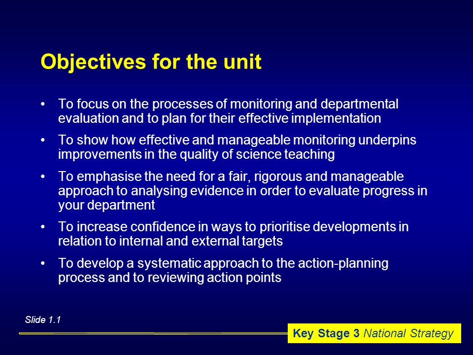 Objectives for the unit