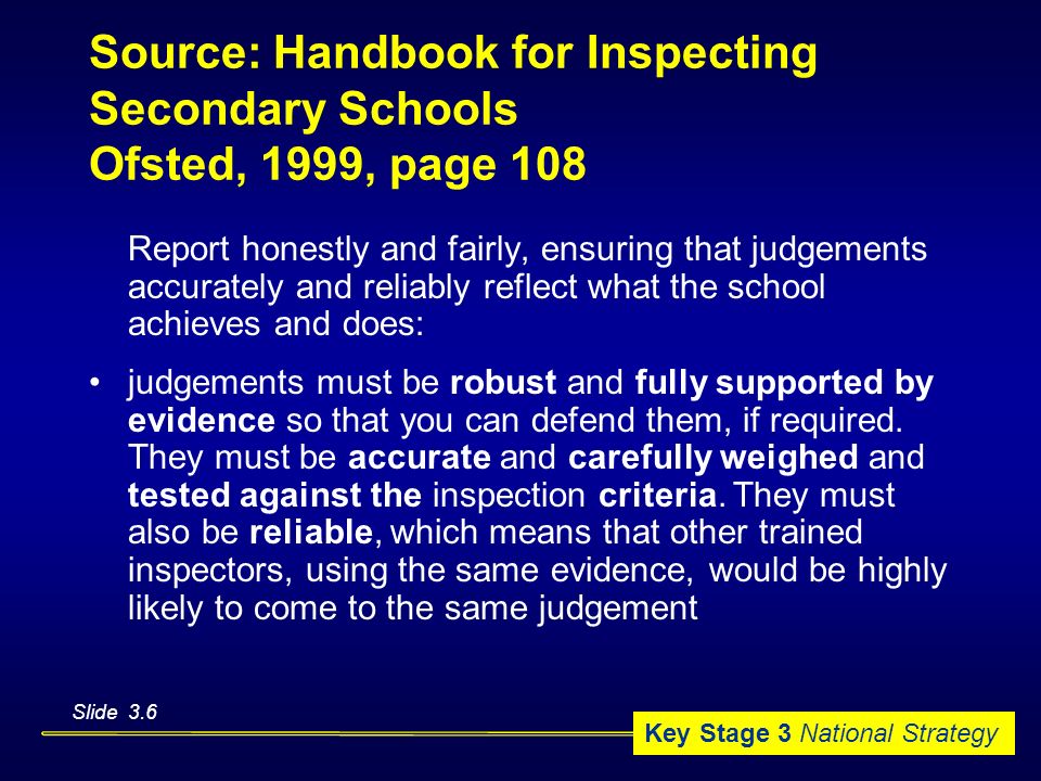 Source: Handbook for Inspecting Secondary Schools Ofsted, 1999, page 108