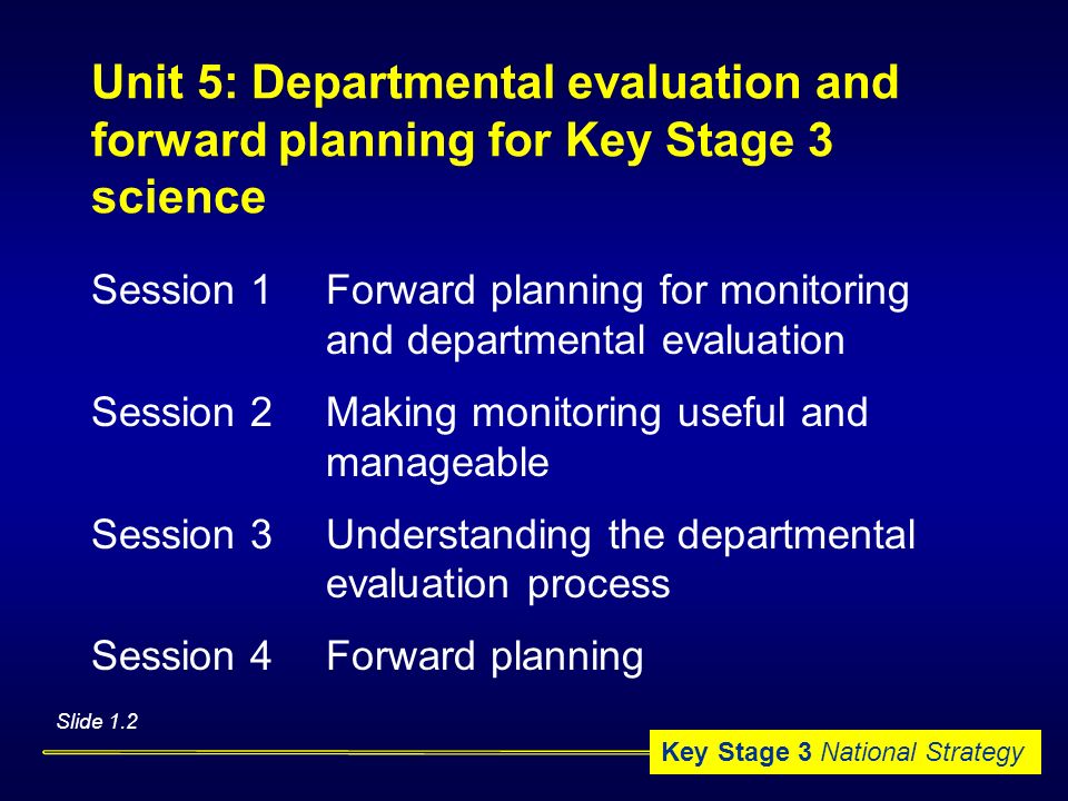 Unit 5: Departmental evaluation and forward planning for Key Stage 3 science