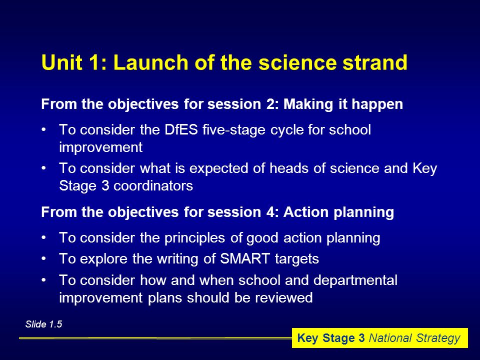 Unit 1: Launch of the science strand