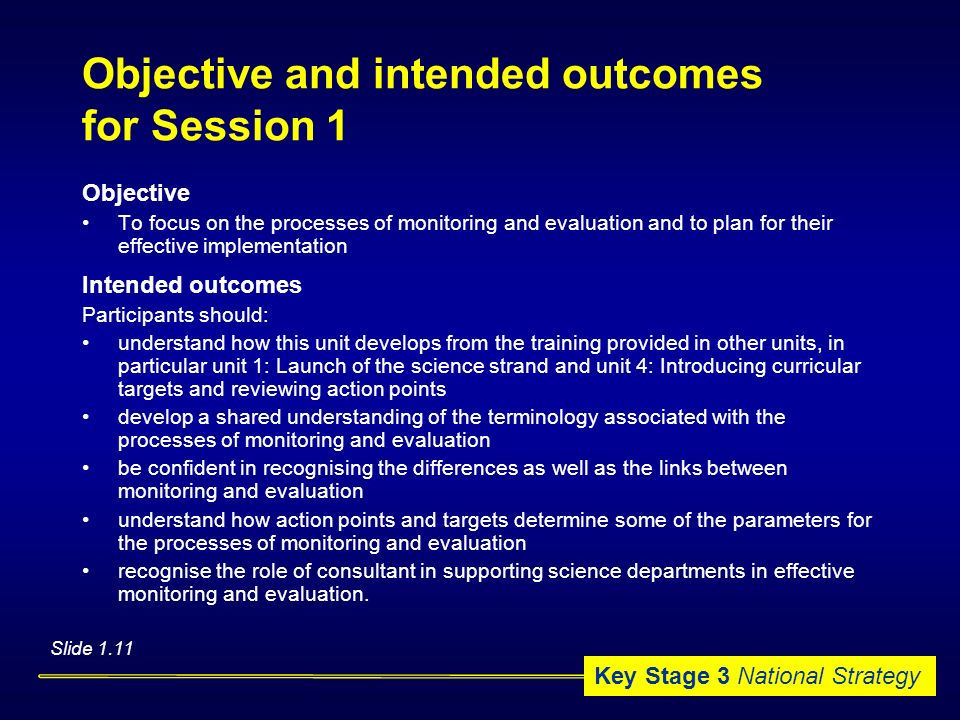 Objective and intended outcomes for Session 1