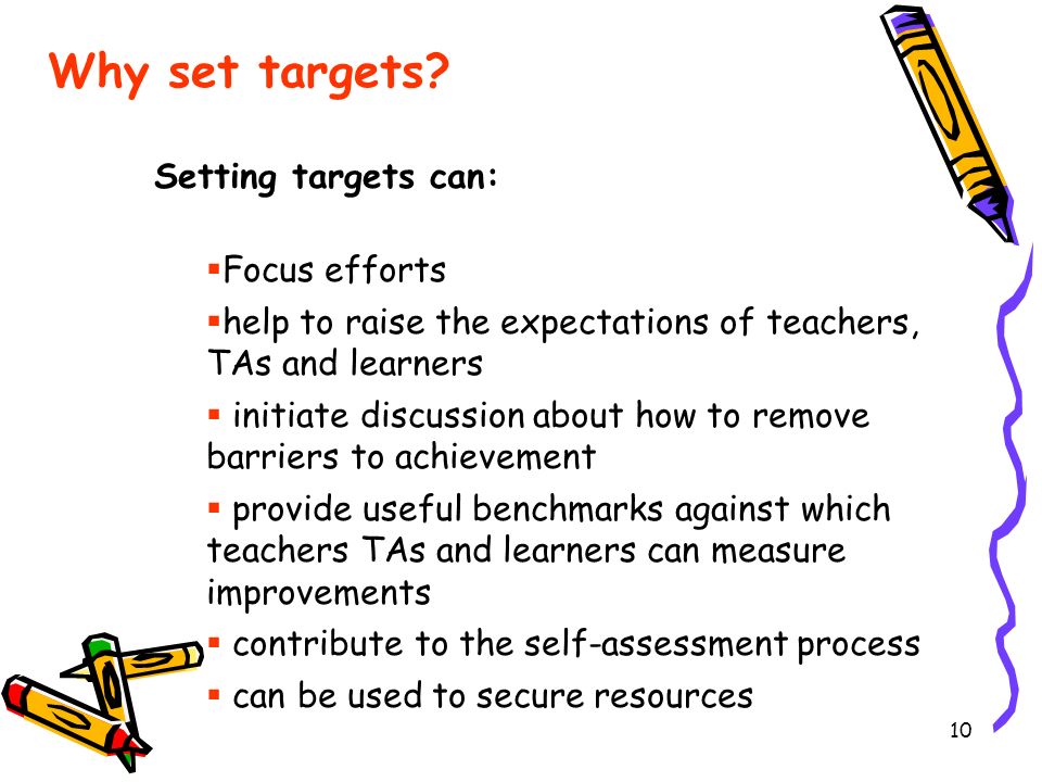 Why set targets Setting targets can: Focus efforts