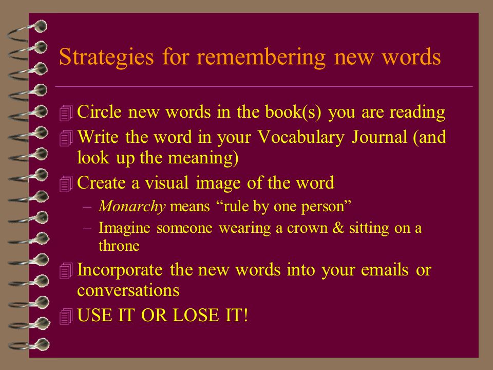 Strategies for remembering new words