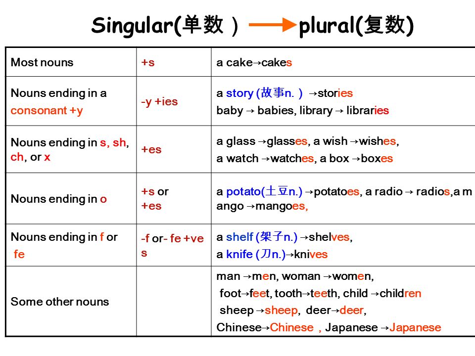 Singular(单数） plural(复数)