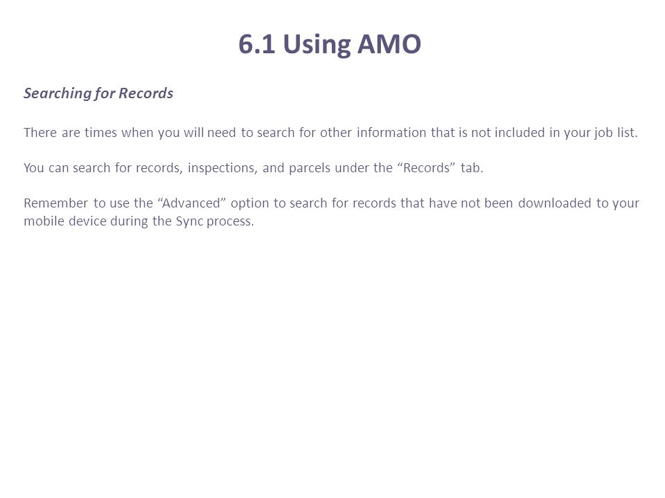 6.1 Using AMO Searching for Records