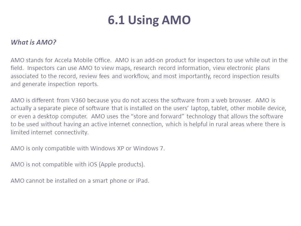6.1 Using AMO What is AMO