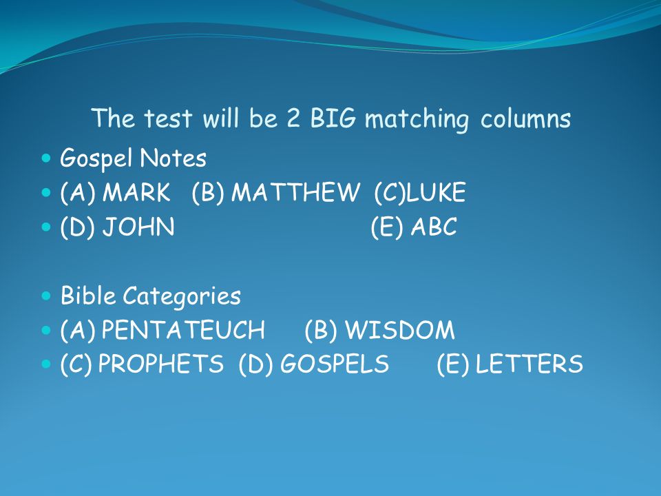The test will be 2 BIG matching columns