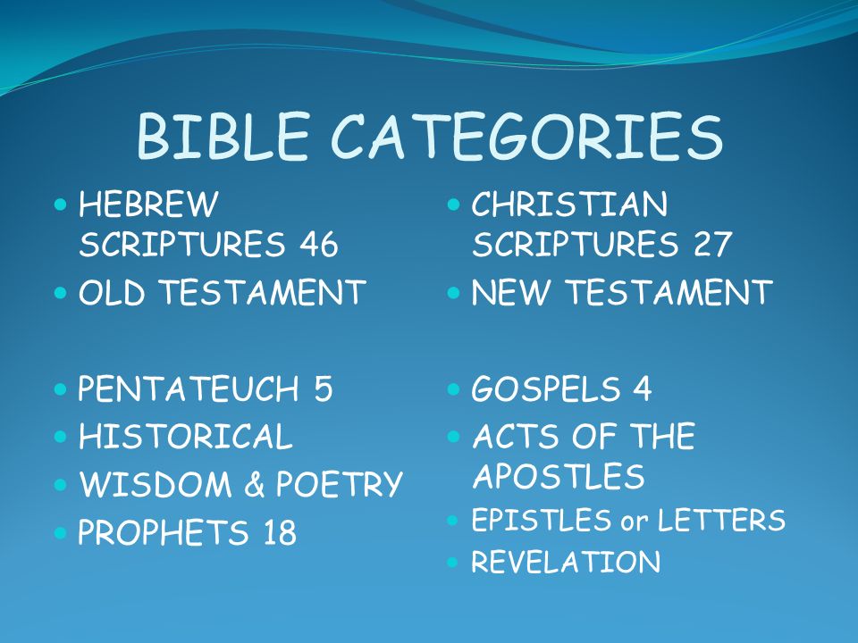 BIBLE CATEGORIES HEBREW SCRIPTURES 46 OLD TESTAMENT PENTATEUCH 5
