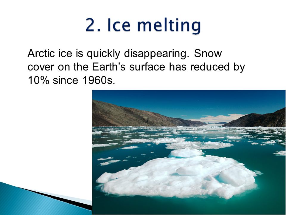 2. Ice melting Arctic ice is quickly disappearing.