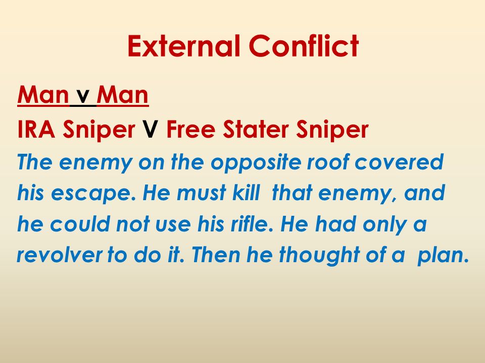 External Conflict Man v Man IRA Sniper V Free Stater Sniper