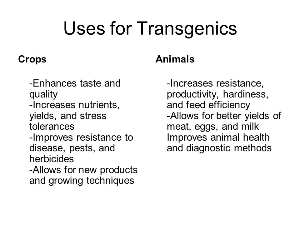 Uses for Transgenics Crops