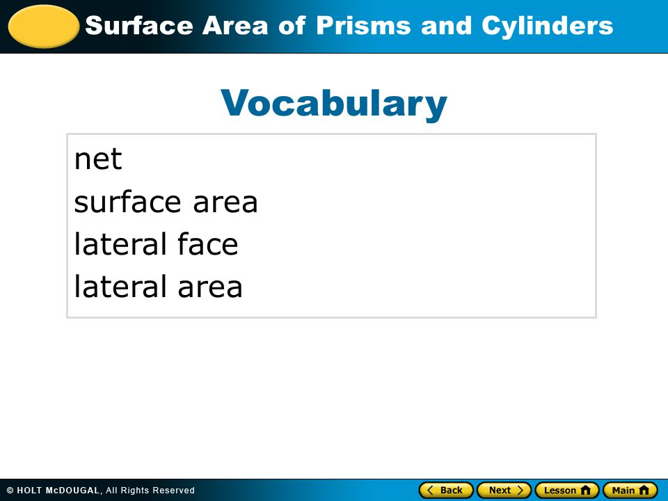 Vocabulary net surface area lateral face lateral area