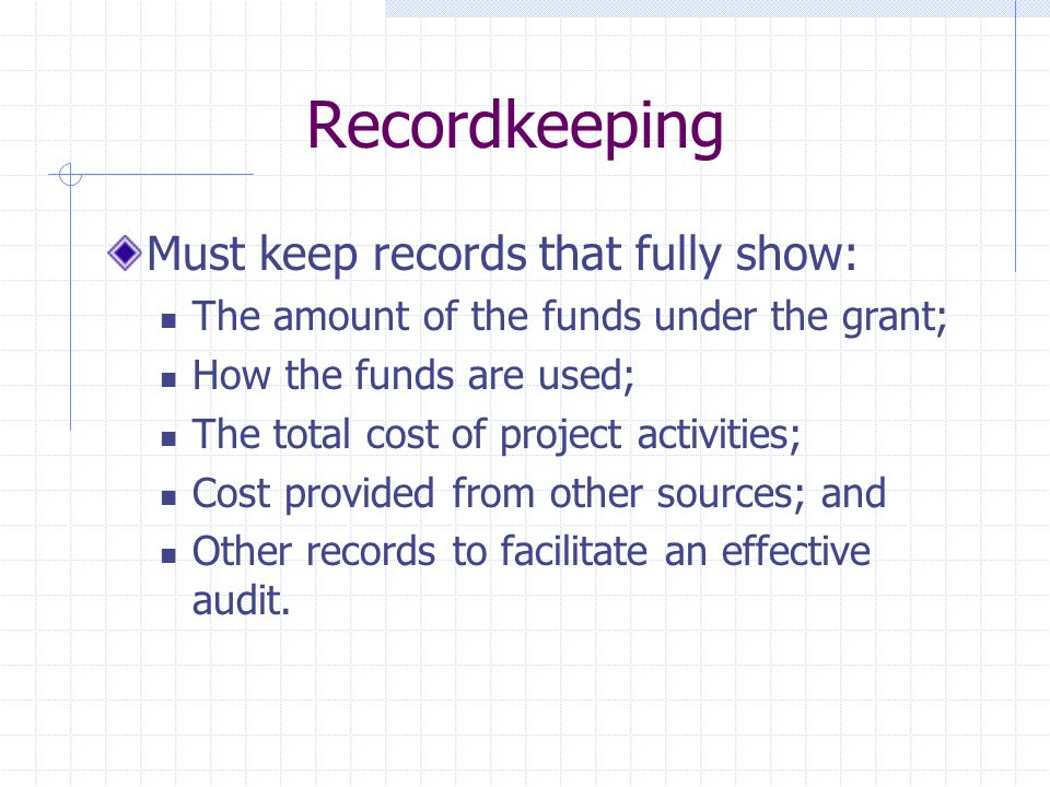 Recordkeeping Must keep records that fully show: