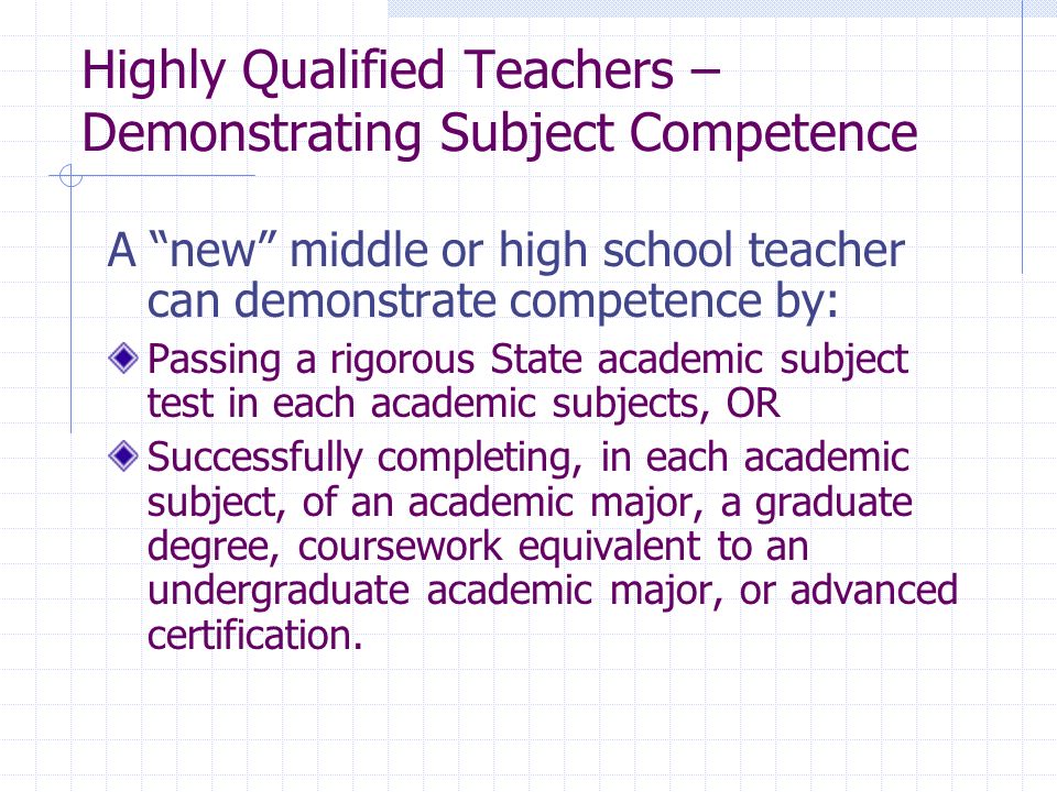 Highly Qualified Teachers – Demonstrating Subject Competence