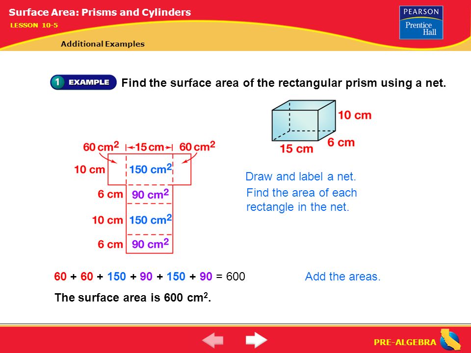 Find the surface area of the rectangular prism using a net.