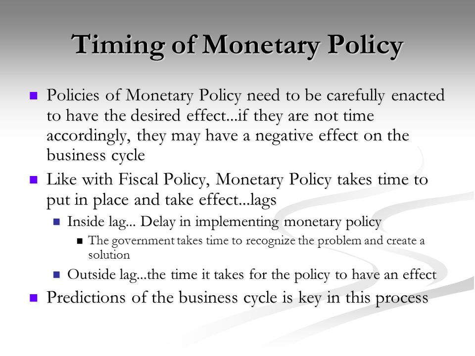 Timing of Monetary Policy