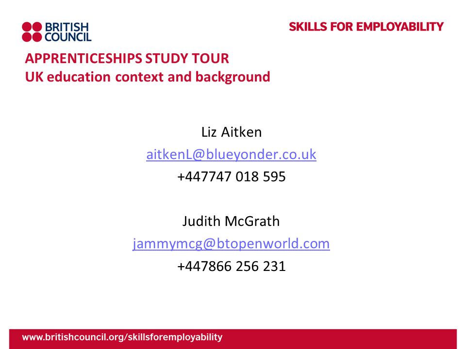 APPRENTICESHIPS STUDY TOUR UK education context and background
