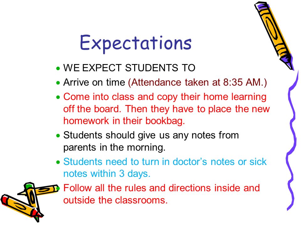 Expectations WE EXPECT STUDENTS TO