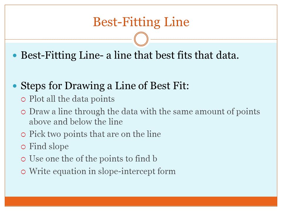 Best-Fitting Line Best-Fitting Line- a line that best fits that data.