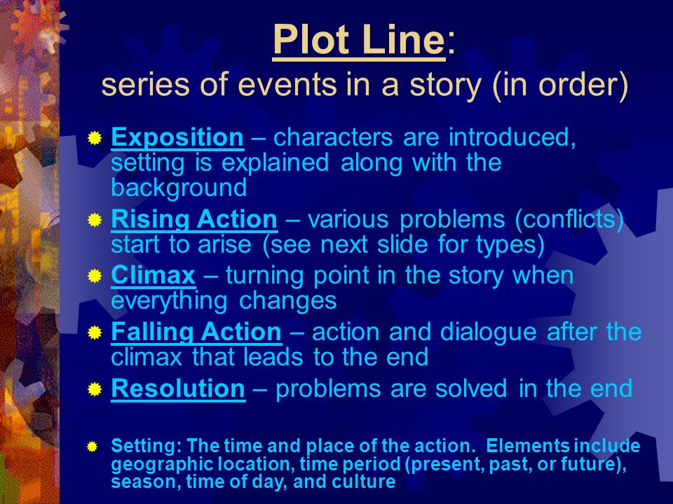 Plot Line: series of events in a story (in order)
