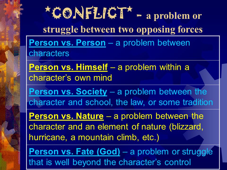 *CONFLICT* - a problem or struggle between two opposing forces